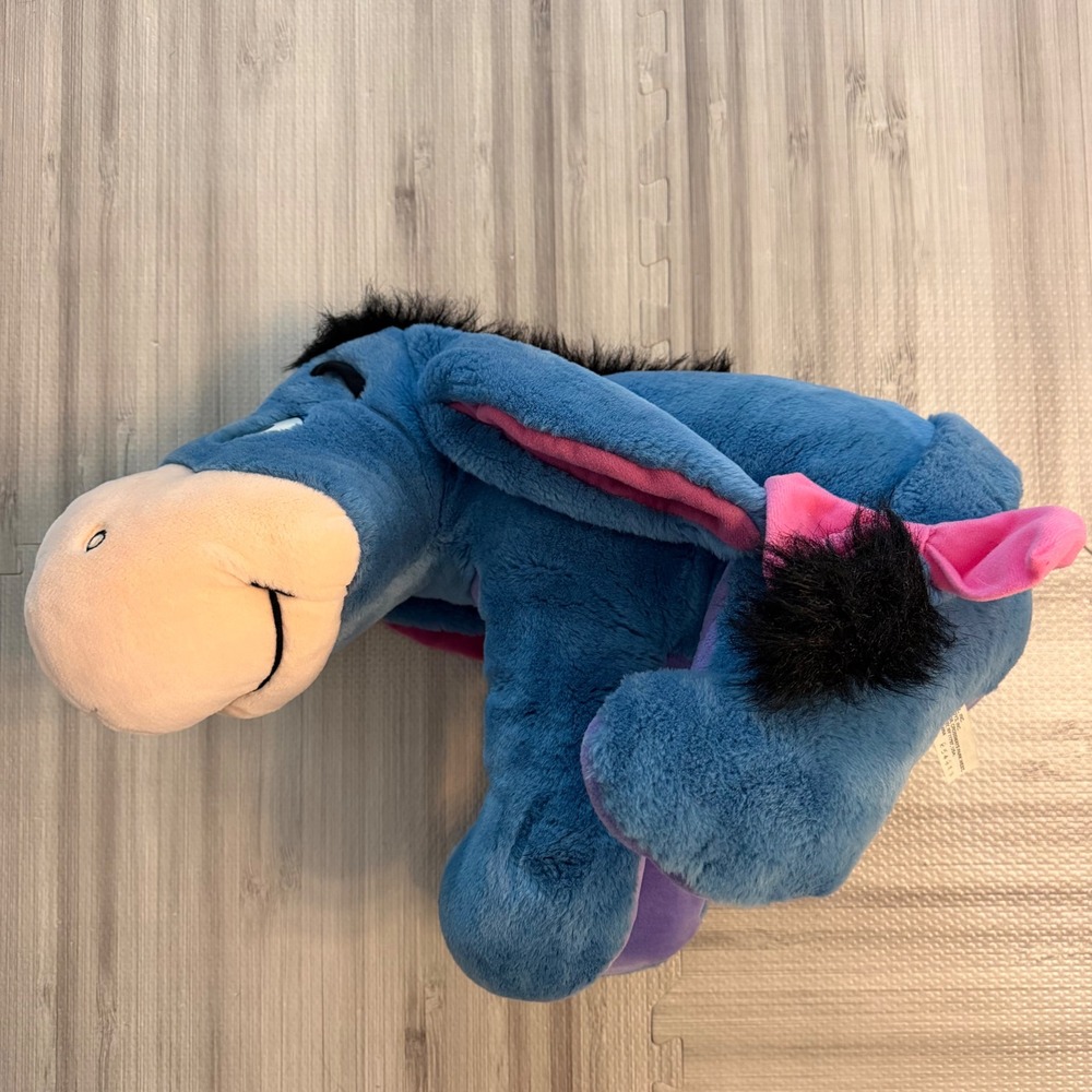 Disney Eeyore Plush Mattel Large Blue Pink Bow Detachable Tail Vintage 90s FLAW - Picture 2 of 16